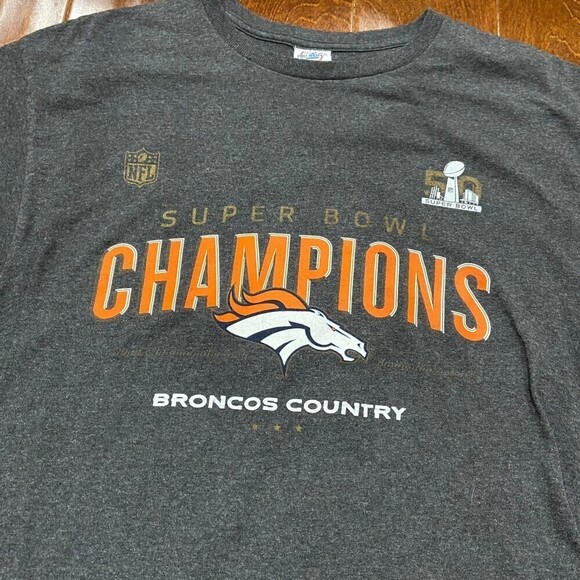 NFL Denver Broncos Super Bowl Champions Gray Orange Basic T-Shirt Men's Large - Picture 2 of 7